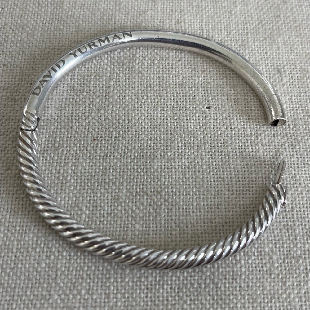 David Yurman Silver Twisted Bangle Bracelet with Hinged Clasp - Picture 7 of 15